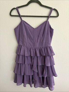 Olivaceous Lavender V-Neck Ruffle Dress